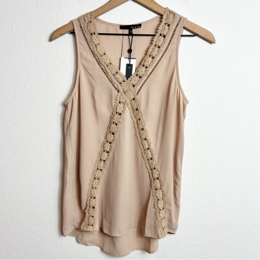 RO & DE BEIGE WOMEN V-NECK SLEEVELESS BLOUSE SIZE XS BRAND NEW WITH TAGS - Picture 3 of 5